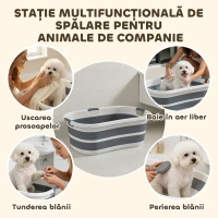 PawHut Cadă de baie pentru câini, cadă pliabilă portabilă cu orificiu de scurgere, pentru câini mici și pui, gri(m-4)