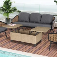 Outsunny Garten-Beistelltisch, Aufbewahrungskiste mit Stauraum, Rattanoptik, Stahlrahmen, khaki, 103 x 50 x 45,5 cm(m-2)
