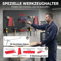 HOMCOM Set de 28 Panouri Perforate pentru Perete cu Cârlige și Suporturi, Negru și Roșu(m-5)