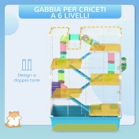 PawHut Gabbia per Criceti 6 Livelli con Tunnel, Ruota, Rampe, Casetta, Bottiglia e Ciotola, Azzurro(m-4)