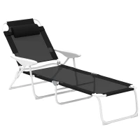 Outsunny Sonnenliege klappbar Gartenliege mit Kopfkissen, Liegestuhl mit 4-Fach verstellbare Rückenlehne bis 120 kg Schwarz(m-1)