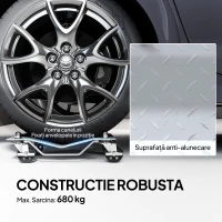 DURHAND Set de 2 cărucioare pentru mutarea mașinilor, din metal antiderapant, cu roți pivotante și blocabile, argintiu(m-4)