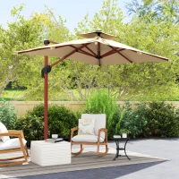 Outsunny Chapéu de Sol Excêntrico 300x198x252 cm com Manivela Inclinação Ajustável Duplo Teto e Base Cruzada Giratória 360° Caqui(m-10)