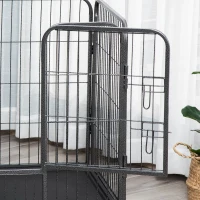 PawHut Barreira de Segurança para Animais de Estimação Parque de Diversão para Animais com 4 Painéis de Aço 109x74x71cm com Porta de Trava Dupla e Bandeja Removível para Exterior Interior Cinza(m-8)