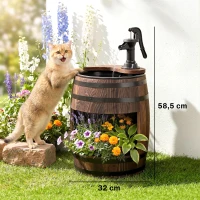 Outsunny Gartenbrunnen Zierbrunnen Springbrunnen Fassbrunnen Wasserfall Holzfass mit Pflanzgefäß Tannenholz Dunkelbraun Ø27 x 59 cm(m-3)