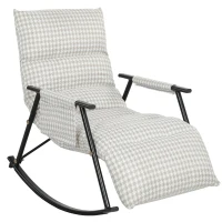 HOMCOM Poltrona Baloiço com Encosto e Apoia-Pés Ajustáveis 105° Estofada em Linho com Bolso Lateral Cinzento e Branco(m-1)