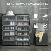 HOMCOM Schuhregal, 12 Aufbewahrungsboxen für 24 Paar Schuhe, Kunststoff, Schwarz+Weiß(m-4)