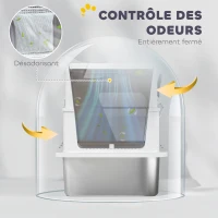 PawHut Bac à litière pour chat fermé, maison de toilette pour chat en acier inoxydable, 60,2 x 40,2 x 43,7 cm, gris clair(m-7)