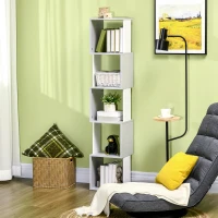 HOMCOM Estante de Livros em Forma de S Estante com 5 Prateleiras Abertas para Sala de Estar Escritório Anti-Tombo 33x28x161cm Branco e Cinza Claro(m-10)