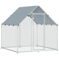 PawHut Adăpost pentru Găini de Exterior cu Acoperiș și Încuietori, din Oțel Zincat, 2x2x2 m, Argintiu(m-1)
