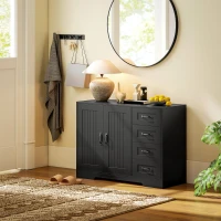 HOMCOM Sideboard, Kommode, moderner Stil, 4 Schubladen, 1 Schrank, 105 x 40 x 76 cm, Schwarz(m-9)