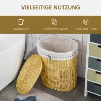 HOMCOM Wäschekorb aus Weide mit Deckel Wäschesammler mit Griff, herausnehmbarer Wäschesack, Laundry Baskets Wäschebox für Badezimmer Waschküche Schlafzimmer Natur(m-4)