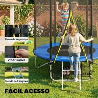SPORTNOW Trampolim para Crianças Exterior Ø183 cm com Rede de Segurança Escada de 2 Degraus Cobertura de Molas Saco de Armazenamento Azul(m-8)