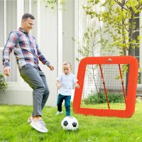 HOMCOM Fußball-Rückprallnetz, verstellbar, faltbar, Metallrahmen, Allwetter-PE-Netz, inkl. Heringe, Rot(m-10)