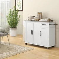 HOMCOM Insulă de Bucătărie cu Sertar, Dulap și 2 Rafturi Deschise, din MDF și Oțel Inoxidabil, 128x45,5x91,5 cm(m-2)