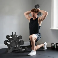 SPORTNOW Set Gantere Hexagonale cu Suport, 2 kg, 5 kg și 8 kg, Negru(m-8)