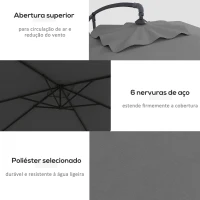 Outsunny Chapéu de Sol Excêntrico 294x193 cm Chapéu de Sol de Jardim com Base Cruzada e Manivela Impermeavel Proteção UV Cinza Escuro(m-5)