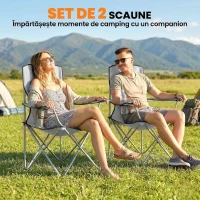Outsunny Set Scaune de Camping cu Suport pentru Pahare și Genți, Gri(m-4)