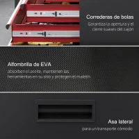 HOMCOM Carro de Herramientas Caja de Herramientas de Acero Carro de Taller con Ruedas Puerta y Cajones para Taller Garaje Rojo(m-7)