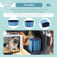 PawHut Hundebadewanne faltbar Hundepool Schwimmbecken Swimmingpool Plantschbecken Badewanne für Hunde & Katzen Wasserbecken aus Kunststoff, Holz Ø120 x H30 cm Blau(m-6)