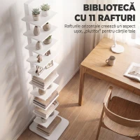 HOMCOM Bibliotecă Verticală cu 11 Rafturi, Structură din Oțel, Economie Spațiu, 34,5x41,5x163,5 cm, Alb(m-4)