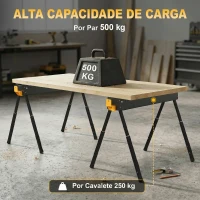 HOMCOM Conjunto de 2 Cavaletes para Serra Dobráveis Altura Ajustável para Madeira 2x4 com Alça e Ganchos Suporta até 500 kg Preto(m-4)