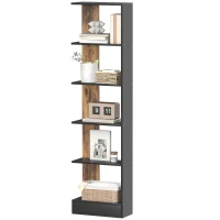 HOMCOM Bibliotecă Modernă Economisitoare de Spațiu cu 5 Rafturi din Lemn, 45x21x170 cm, Maro și Negru(m-12)