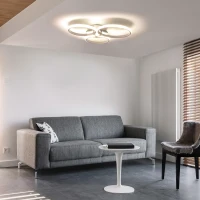 HOMCOM Candeeiro de Teto LED IP20 46W 4500lm com 3 Círculos Candeeiro de Teto de Alumínio para Sala de Jantar Dormitório Sala de Estar 56x47x8cm Prata(m-10)