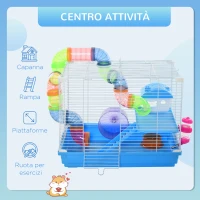 PawHut Gabbia per Criceti a 2 Livelli con Serbatoio per Acqua, Vassoio, Tubo e Ruota per Criceti, 46x30x37 cm(m-4)