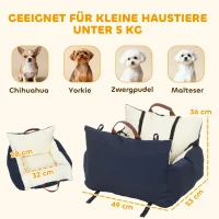 PawHut Hundeautositz, 2 Gurte, waschbare Bezüge, für Haustiere unter 5 kg, Blau(m-3)