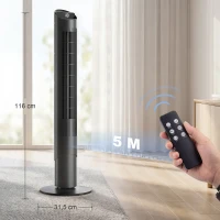 HOMCOM 116 cm Turmventilator, Standventilator mit Fernbedienung WiFi App-Steuerung, 65° Oszillation 6 Geschwindigkeiten 4 Modi(m-3)