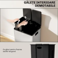 HOMCOM Coș gunoi cu pedală bucătărie, capac închidere ușoară, recipiente interioare detașabile, oțel, 2x28L, argintiu(m-7)
