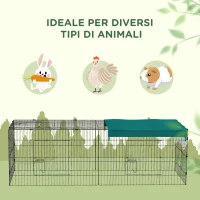 PawHut Gabbia per Conigli da Esterno e Interno con Tettuccio in Acciaio, 220x85x70cm, Verde(m-6)