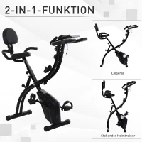 HOMCOM Heimtrainer 2-in-1 Fahrradtrainer mit LCD-Display Pulsmesser verstellbar Sitz Räder, klappbarer Hometrainer Trimmrad mit 8 stufig Magnetwiderstand, Spannseil, Stahl(m-6)