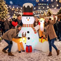 Outsunny Aufblasbarer Weihnachts-Schneemann mit 2 Rentieren, 215 cm, für draußen, mit LEDs und Tasche(m-4)