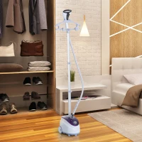 HOMCOM Défroisseur Vapeur Vertical Défroisseur à Vêtements 1,8 L 1800 W, Débit Vapeur 30g/min, Tige Télescopique, Blanc Violet(m-9)