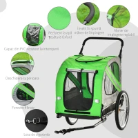 PawHut Remorcă Bicicletă și Cărucior pentru Câini 2 în 1 din Oțel și Material Oxford cu Elemente Reflectorizante, Verde(m-6)