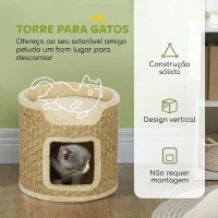 PawHut Barril Arranhador para Gatos 37 cm com Toca e Cama Superior em Sisal, Caqui(m-4)