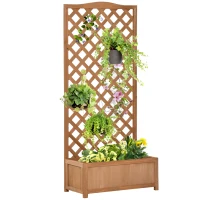 Outsunny Floreira com Treliça de Madeira Caixa de Plantio com Suporte para Plantas Trepadeiras para Cultivo de Plantas Flores Terraço Jardim Exterior 76x36x170cm Marrom(m-1)