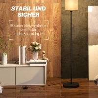 HOMCOM Moderne Stehlampe mit Kunstleinen-Schirm und Fußschalter, für Wohnzimmer und Schlafzimmer, Metall, Schwarz(m-6)
