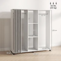HOMCOM Armoire penderie Meuble de Rangement Mobile 6 roulettes 120L x 40l x 128H cm en bois blanc(m-3)