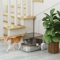 PawHut Litieră Per Pisici Extra Mare Con Tavă In Oțel Inoxidabil, Până la 15 Kg(m-7)