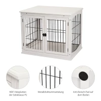 PawHut Transportbox für Hunde 58,5 cm x 81 cm x 66 cm Türen, MDF-Holz Eisen, 58, 5 cm x 81 cm x 66 cm, Weiß(m-6)