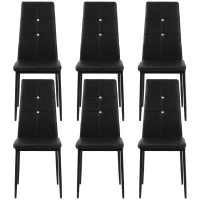 HOMCOM Conjunto de 6 Cadeiras de Sala de Jantar Estofadas em PU Cadeiras de Cozinha com Encosto Alto com Botões 41x50x97 cm Preto(m-11)