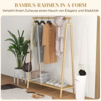 HOMCOM Garderobenständer mit Schuhablage, Hutablage, Bambusrahmen, 110x42x152cm, Natur(m-5)