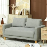 HOMCOM Divan cu 2 Locuri Catifelat cu Compartiment de Depozitare Inferior și Perne, 140x72x82 cm, Gri(m-15)