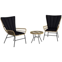 Outsunny Bistro-Set Balkonmöbel-Set Balkonmöbel, Boho-Stil, wetterbeständig, 76 x 66 x 96 cm, Schwarz(m-1)