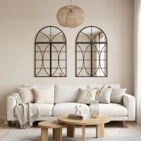 HOMCOM Miroir mural arqué 80 x 120 cm, lot de 3 pièces, miroir verrière en forme de fenêtre, verre trempé et métal, noir(m-9)