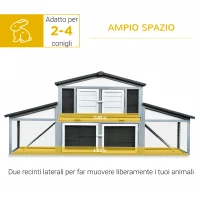 PawHut Conigliera da Esterno in Legno e Metallo, Gabbia per 2-3 Conigli o Roditori, Grigia e Bianca 225x70x100cm(m-5)