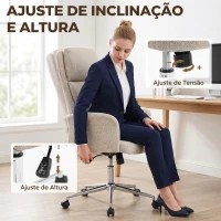 HOMCOM Cadeira de Escritório Giratória com Encosto Alto, Função de Balanço, Altura Ajustável, Apoios de Braços Acolchoados e Rodas - Bege(m-5)